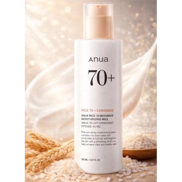Anua Rice 70 Intensive Moisturizing Milk, Hydrating Face Lotion, Niacinamide, Ceramides, All Skin Ty