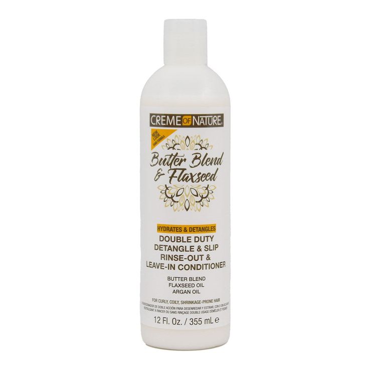 CREME OF NATURE BUTTER BLEND & FLAXSEED DOUBLE DUTY DETANGLE & SLIP RINSE-OUT & LEAVE-IN CONDITIONER