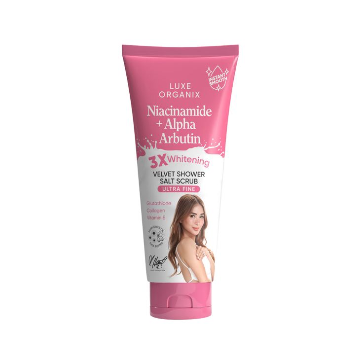 LUXE ORGANIX NIACINAMIDE + ALPHA ARBUTIN VELVET SHOWER SALT SCRUB